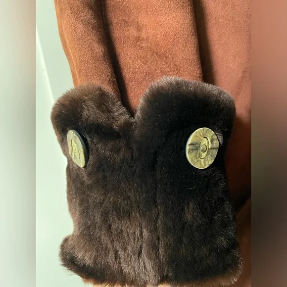 Like New Genuine Shearling leather long Coat medium fur suede sheepskin wool DM - Picture 9 of 11